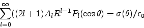 \begin{displaymath}
\sum_{l=0}^\infty ((2l+1)A_l R^{l-1}P_l(\cos\theta) = \sigma(\theta)/\epsilon_0
\end{displaymath}